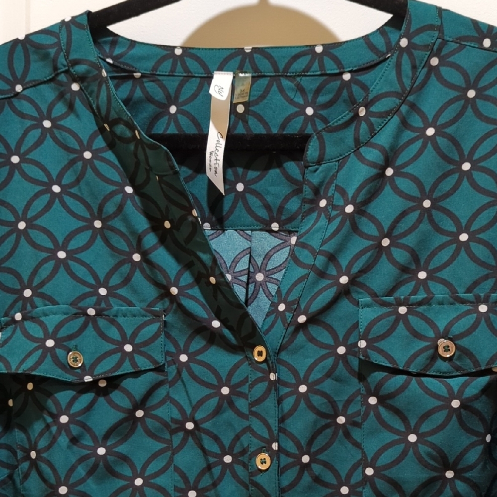Teal Geometric Pattern Blouse